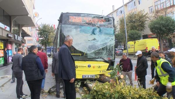 İETT otobüsü önce motosikletliye sonra ağaca çarptı