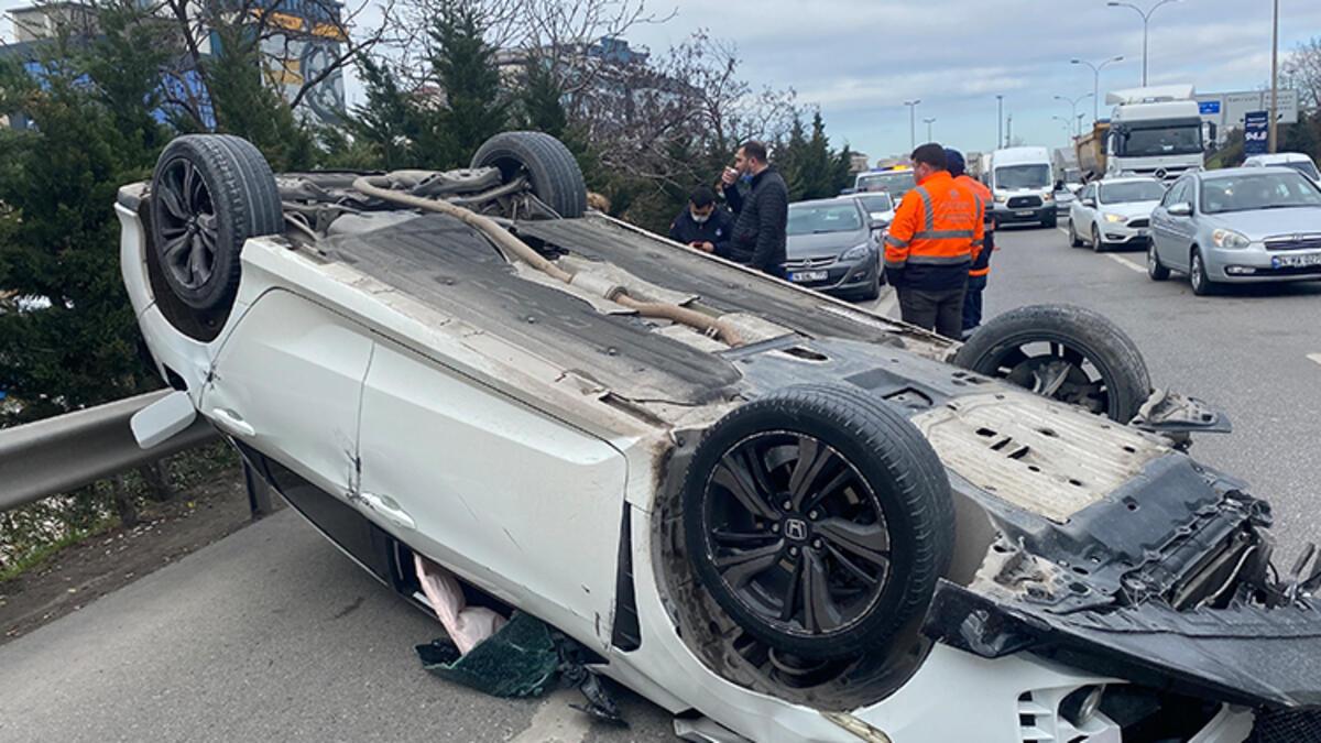 Maltepe’de kontrolden çıkan otomobil, 60 metre sürüklenerek takla attı